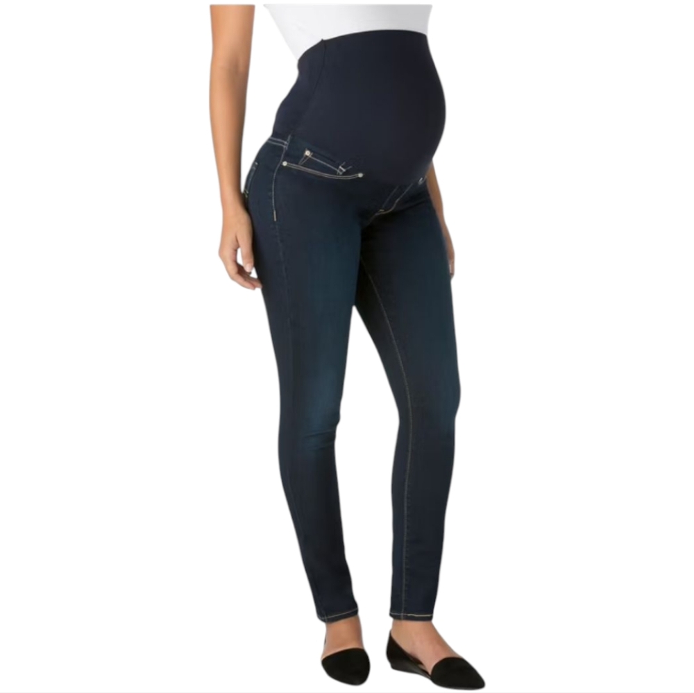 Levi Strauss Maternity Skinny Dark Rinse Super Stretch Full Tummy Panel Jeans Lg